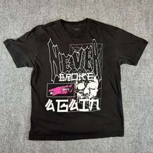 Never Broke Again Mens Graphic T-Shirt Black Skull Anime Streetwear XL
